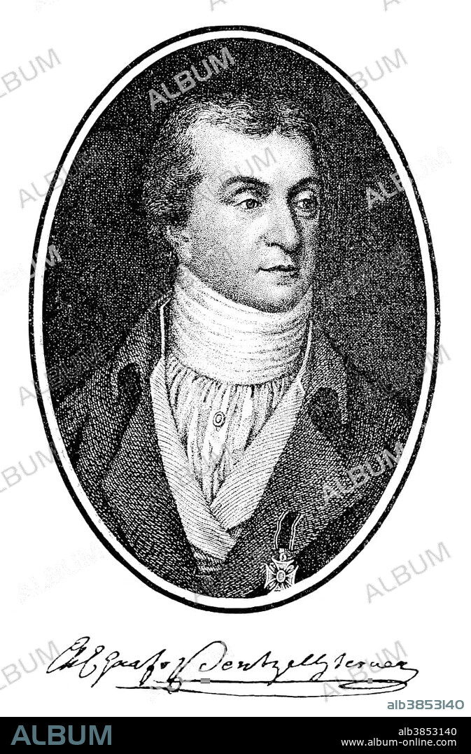 Historical print, engraving, 1793, portrait of Karl Christian Ernst Graf von Bentzel-Sternau, or Horatio Cocles, 1767-1847, German statesman, publisher and writer, from Bildatlas zur Geschichte der Deutschen Nationalliteratur by Gustav Koennecke, picture atlas, 1887