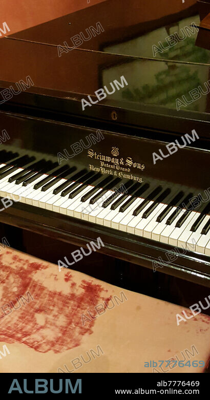 Italy, Tuscany, Lucca: grand piano (detail) of Steinway & Sons (New York & Hamburg), bought by opera composer Giacomo Puccini (1858 - 1924), in 1905; The grand piano is located in Museo Casa Natale Giacomo Puccini (Museom Hosue orf Birth of Giacomo Puccini) which is located 50 m off Piazza Cittadellamo. Here, the famous opera composer was born, on 22nd of December, 1858. He became world famous for his operas Madame Butterfly, Turandot, Tosca or La bohème. Most famous is his song "Nessun dorma" (nobody sleeps) from Turandot including the phrase "vincero" (I will win), interpreted by Luciano Pavarotti.