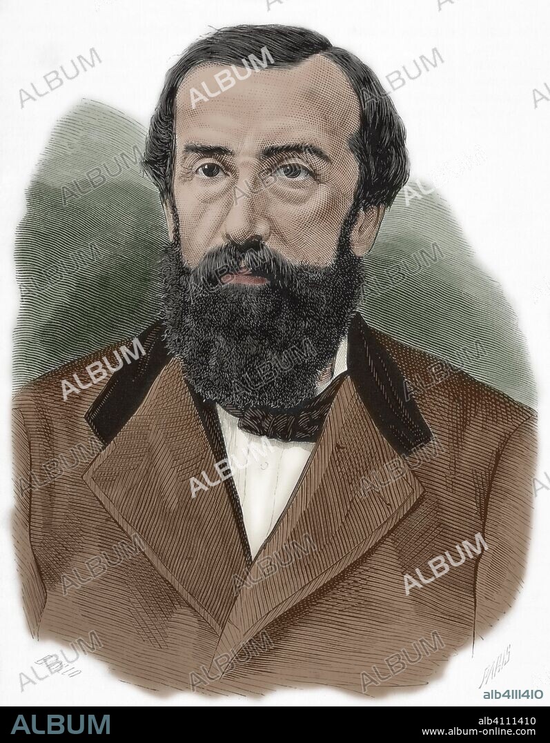 Pedro Ignacio Noboa Benavides (Arequipa, 1813-Valparaíso, 1875). Escritor y diplomático peruano. Retrato. Dibujo por Badillo. Grabado por Paris. La Ilustración Española y Americana, 15 de enero de 1876. Coloreado.