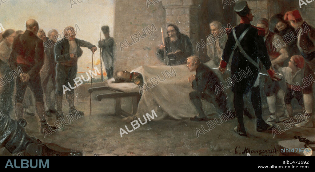 MARIANO ALVAREZ DE CASTRO (1749-1810). Militar español. Gobernador militar de Girona (1809). Dirigió la resistencia contra los franceses. "MUERTE DEL GENERAL ALVAREZ DE CASTRO". Oleo de C. Montserrat. Castillo de Figueras. Provincia de Girona. Cataluña.