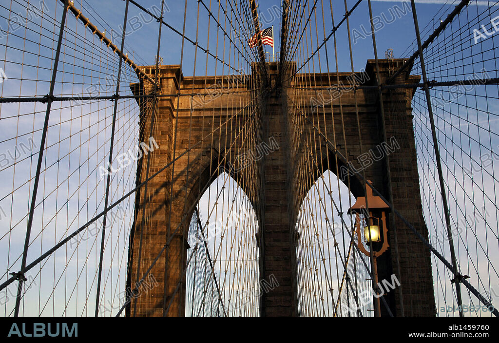 United States. New York. Brooklyn bridge. Designed by John Augustus Roebling. Was opened in 1883. Detail.