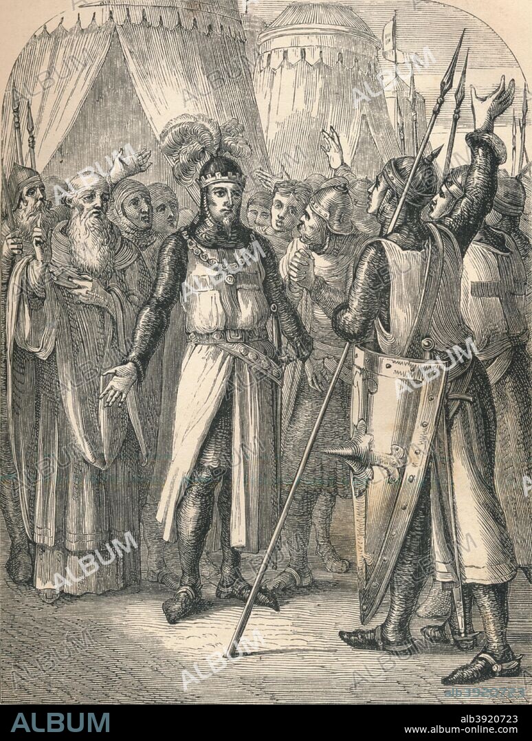 Godfrey's Recovery, 1869. Godfrey of Bouillon (c1060-1100), medieval Frankish knight and one of the leaders of the First Crusade from 1096 until his death. From Heroes of the Crusades by Barbara Hutton [Griffith and Farran, London, 1869].