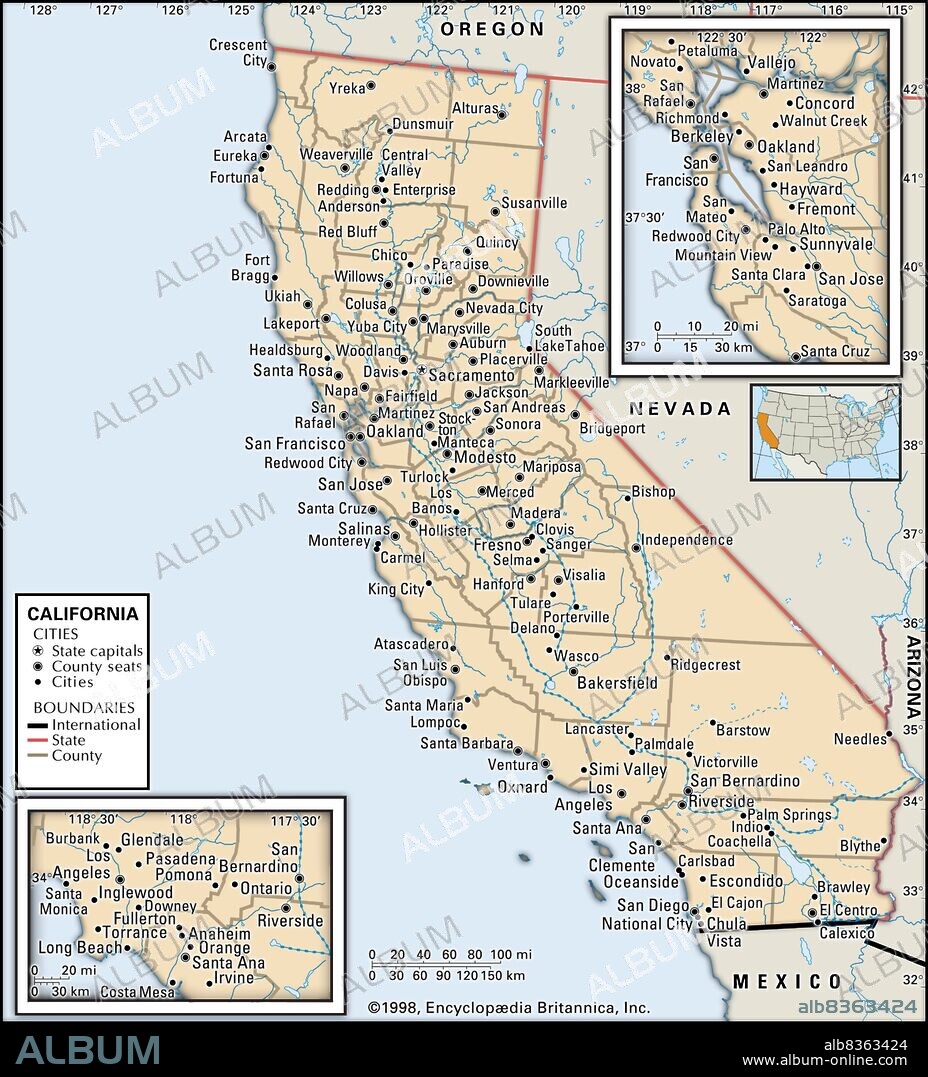 Political map of California.