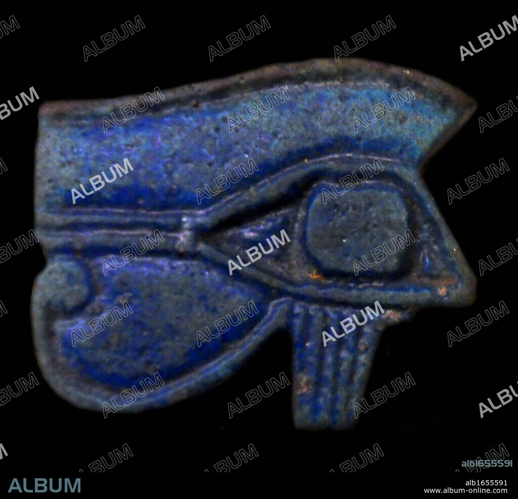 Wedjet Eye, an amulet from Dynastic Egypt. The Wedjet is associated with Horus, the god of the sky, depicted as a falcon or as a man with a falcon's head. In a battle with Seth, the god of chaos and confusion, Horus lost his left eye. But the wound was healed and the Wedjet came to symbolise the healing.