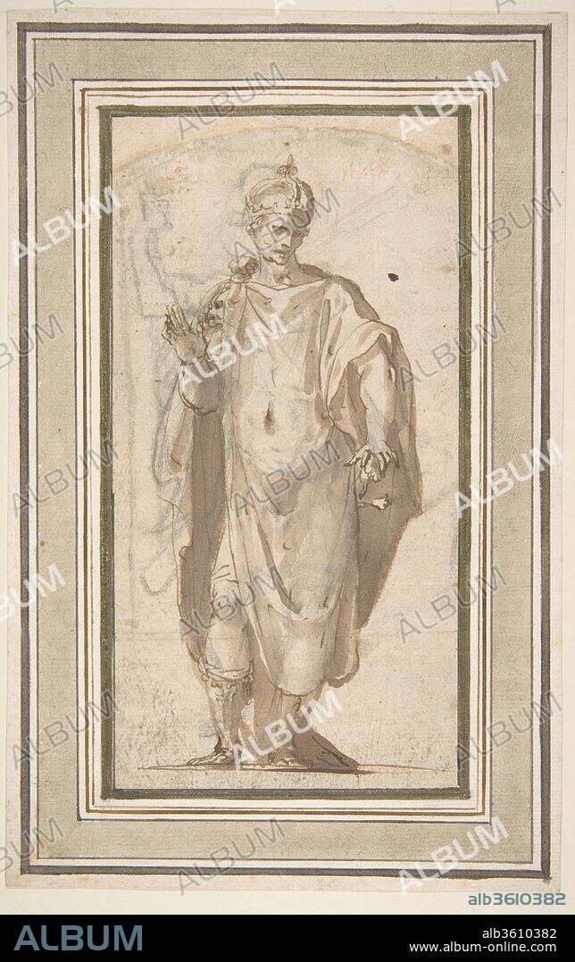 Standing Figure of a Warrior King. Artist: Cesare Nebbia (Italian, Orvieto ca. 1536-1614 Orvieto). Dimensions: 8-7/16 x 4-7/16 in.  (21.5 x 11.2 cm). Date: 1536-1614.