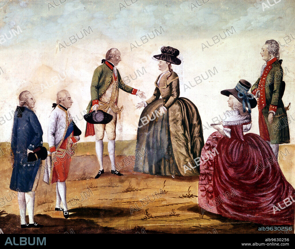Catherine II, the Great (1729-1796) Empress of Russia. Catherine, Empress of Russia from 1762 with Joseph II (1741-1790)  King of Germany from 1765, and Emperor of Austria from 1780. From the Historischesmuseum, Vienna.