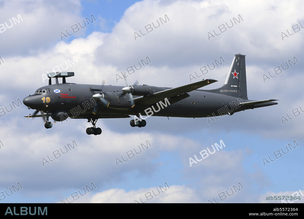 Ilyushin IL-38N Novella reconnaissance and anti-submarine aircraft of the Russian Navy landing, Kubinka, Moscow Region, Russia.