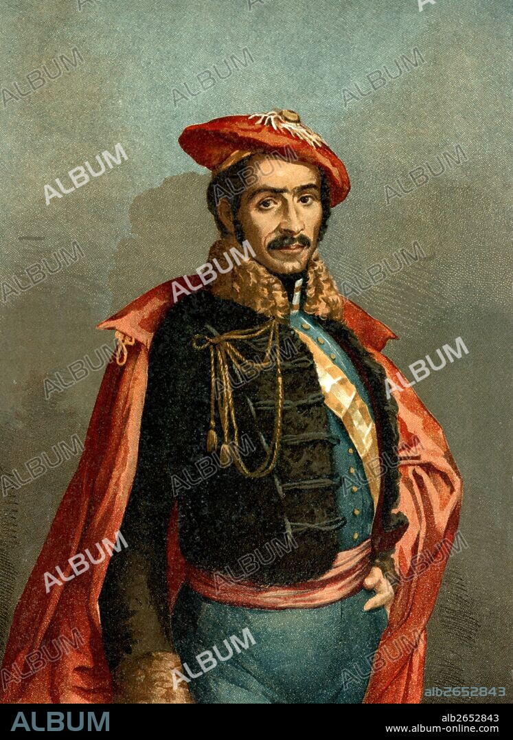 Ramón Cabrera y Griñó (1806-1877), conde de Morella, teniente General del Ejército Carlista en la 1ª y 2ª guerra, grabado de 1845.