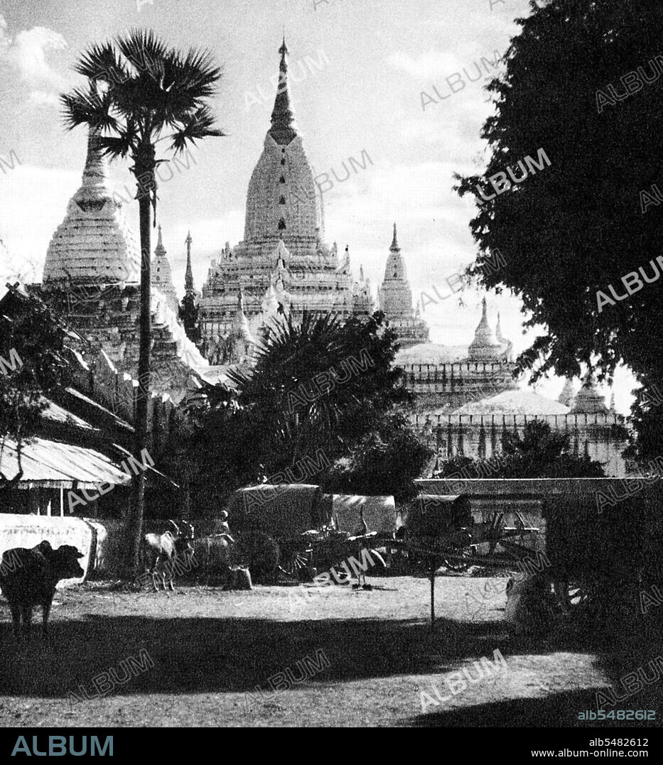 Perhaps the highest revered temple in Bagan, the Ananda Pagoda was built in 1105 AD during the reign of King Kyanzittha (1084–1113) of the Bagan Dynasty. It is one of four surviving original temples of Bagan (also called Pagan). The temple layout is in a cruciform with several terraces leading to a small pagoda at the top covered by an umbrella (‘hti’). The Buddhist temple houses four standing Buddhas—facing east, north, west and south. The temple is said to be an architectural wonder in a fusion of Mon and adopted Indian styles of architecture. It was damaged in the earthquake of 1975. However, it has been fully restored and is well maintained by frequent painting and whitewashing of the walls. On the occasion of the 900th anniversary of its construction celebrated in 1990 the temple spires were gilded.
