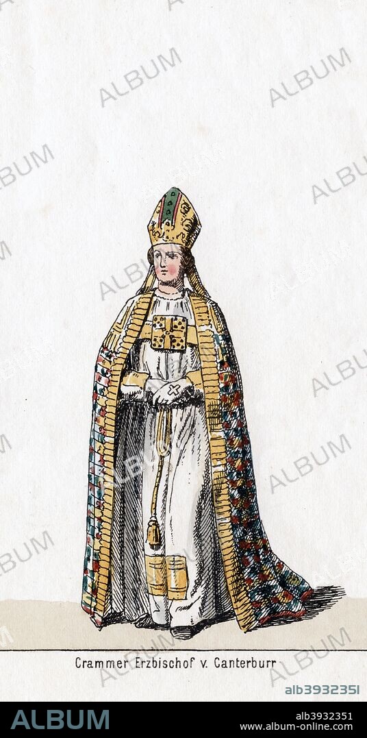 Thomas Cranmer, Archbishop of Canterbury, costume design for Shakespeare's play, Henry VIII, 19th century. A 19th-century costume design for William Shakespeare's (1564-1616) play, Henry VIII.