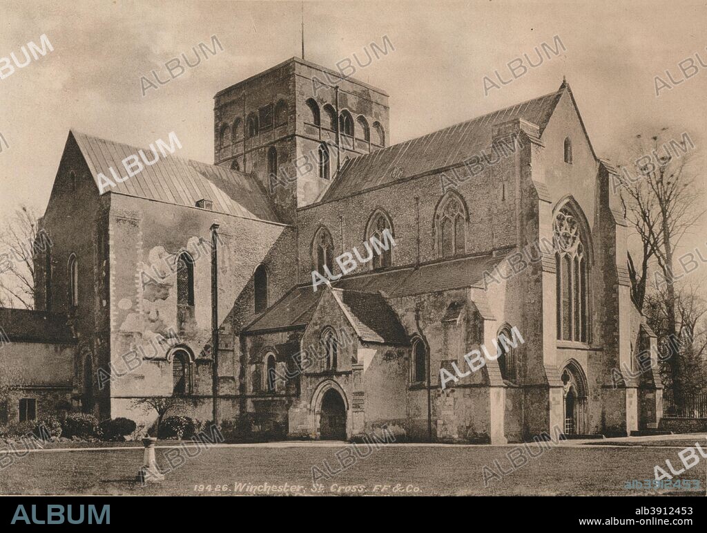 Church of the Hospital of St Cross, Winchester, Hampshire, early 20th century(?). The church of the oldest charitable institution of Britain, almshouses founded in the 12th century. From Winchester. [L Newman, The Square, London, ].