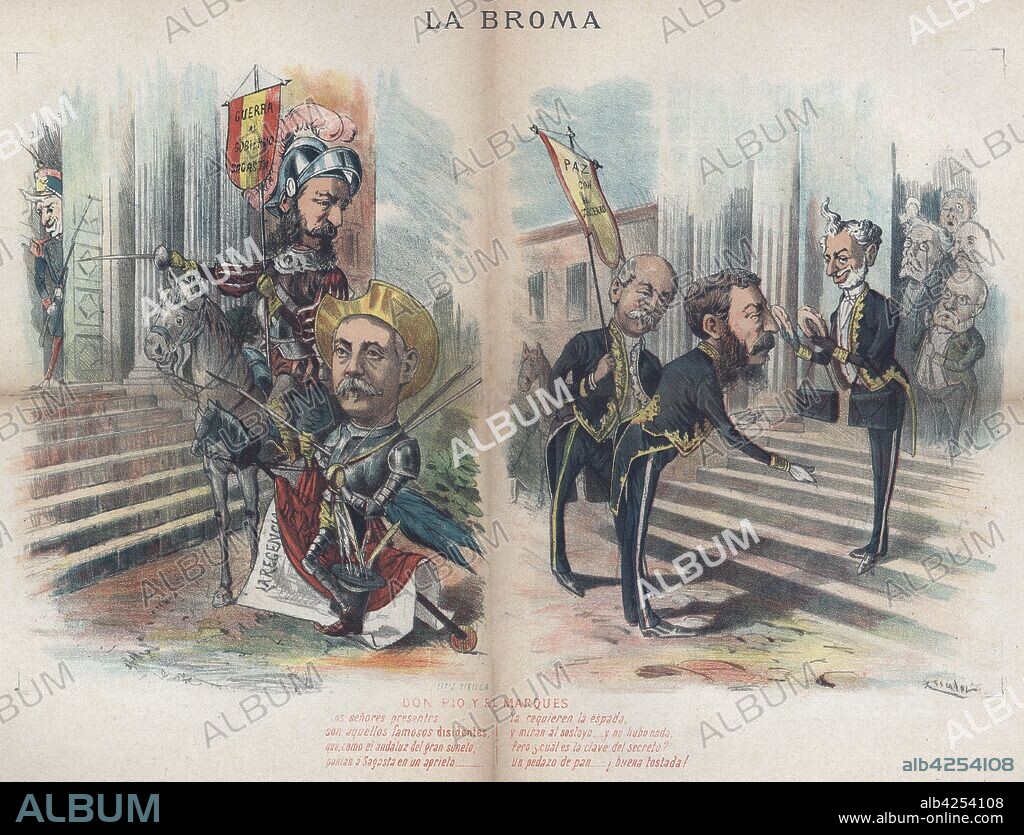 Dibujo satírico publicado en el periódico La Broma, febrero de 1887.