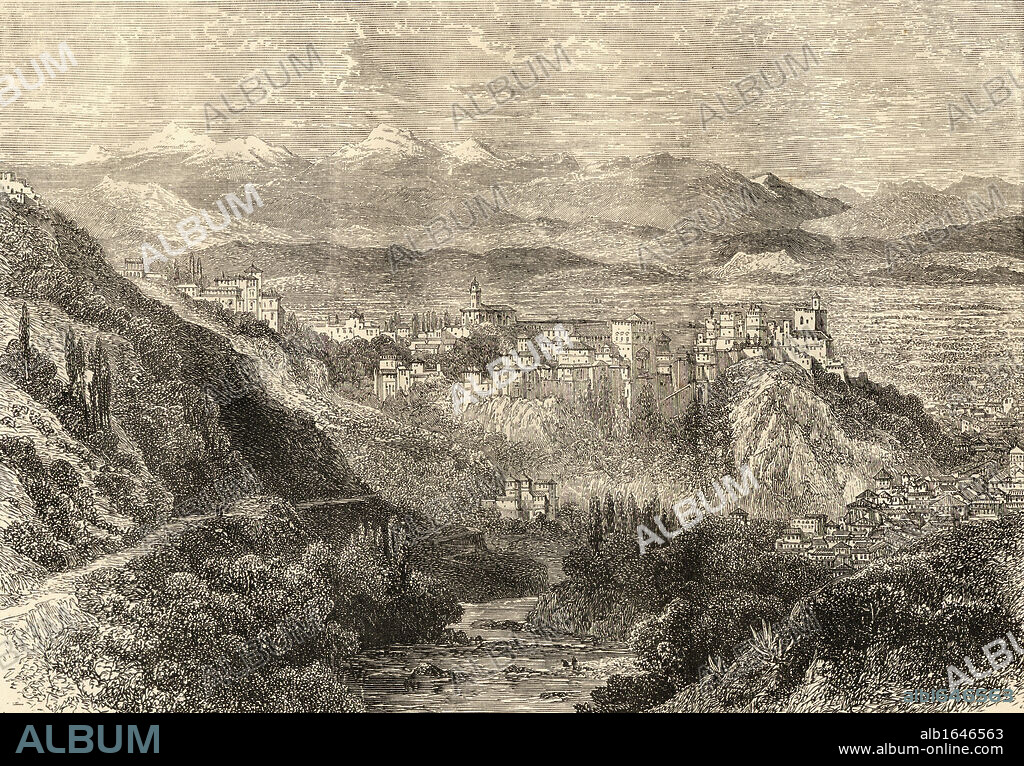 The Alhambra and general view of Granada Spain.