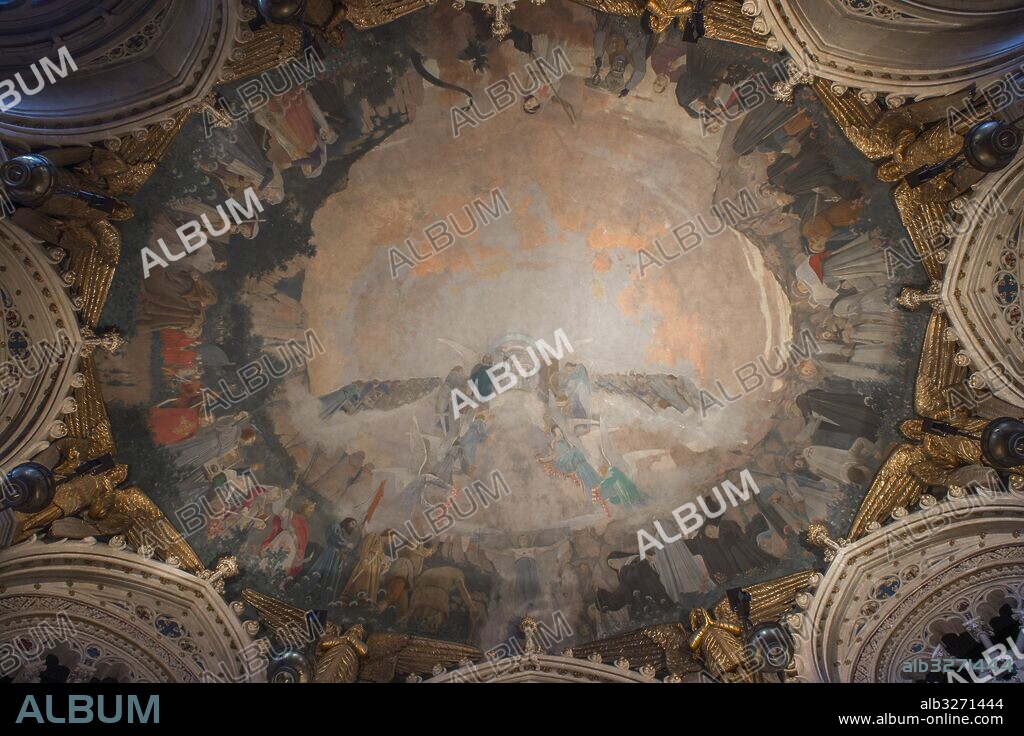JOAN LLIMONA I BRUGUERA. Detalle del Apoteosis de la Virgen, 1896-1898. Pintura mural de la cúpula del cambril de la Virgen. Monasterio de Montserrat. Cataluña.