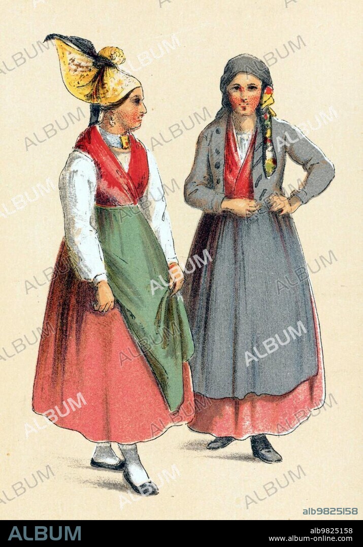 Traditional traditional costume of the peasants in Styria around 1860; Austria; Historical; digitally restored reproduction from a 19th century original; Europe.
