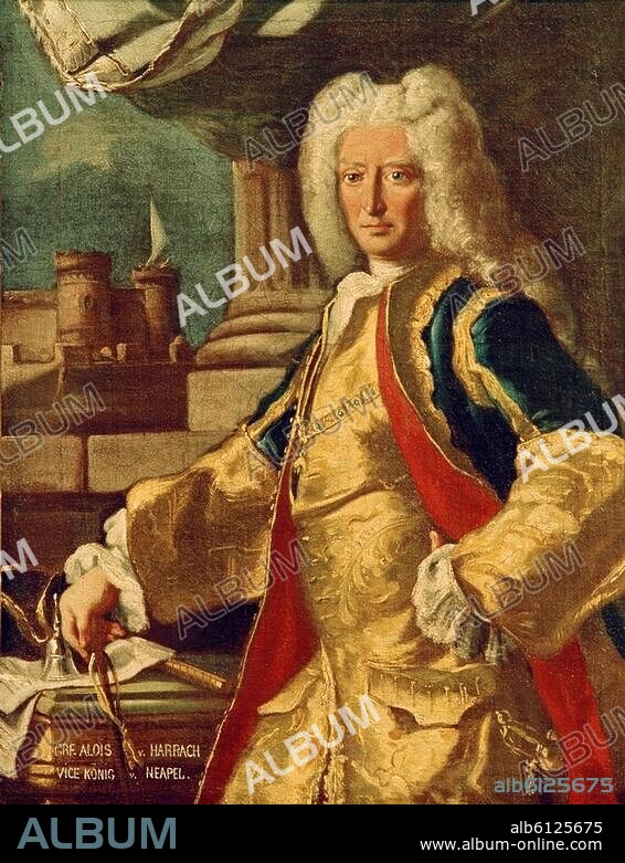 Harrach, Aloys Thomas Raimund, Graf; österr. Staatsmann u. Diplomat (1728-33 Vizekönig von Neapel; 7.3.1669 Wien-7.11.1742 ebd.-Poträt als Vizekönig von Neapel.-Gemälde, nach 1728, von Francesco Solimena (1657-1747). Öl auf Leinwand, 35 x 27 cm. W.F. 215.