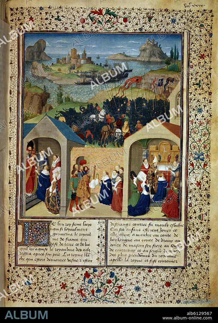 VIDA DE S LUIS IX FRANCIA 1214/70 Y SU ESPOSA MARGARITA-RECIBIENDO LA CORONA DE ESPINAS Y EL MADERO.