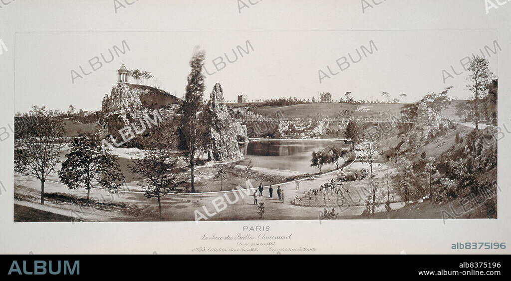 Panorama of Buttes-Chaumont park, 19th arrondissement, Paris, 1867.