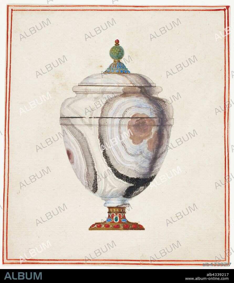 Stone Urn, n.d., Giuseppe Grisoni, Italian, born Flanders, 1699-1769, Flanders, Gouache, heightened with touches of gold paint, over black chalk, on ivory laid paper, 144 × 125 mm.