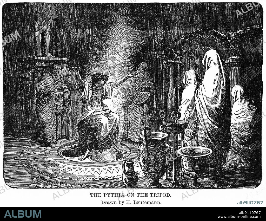 Pythia on the Tripod, Illustration, Ridpath's History of the World, Volume I, by John Clark Ridpath, LL. D., Merrill & Baker Publishers, New York, 1894.