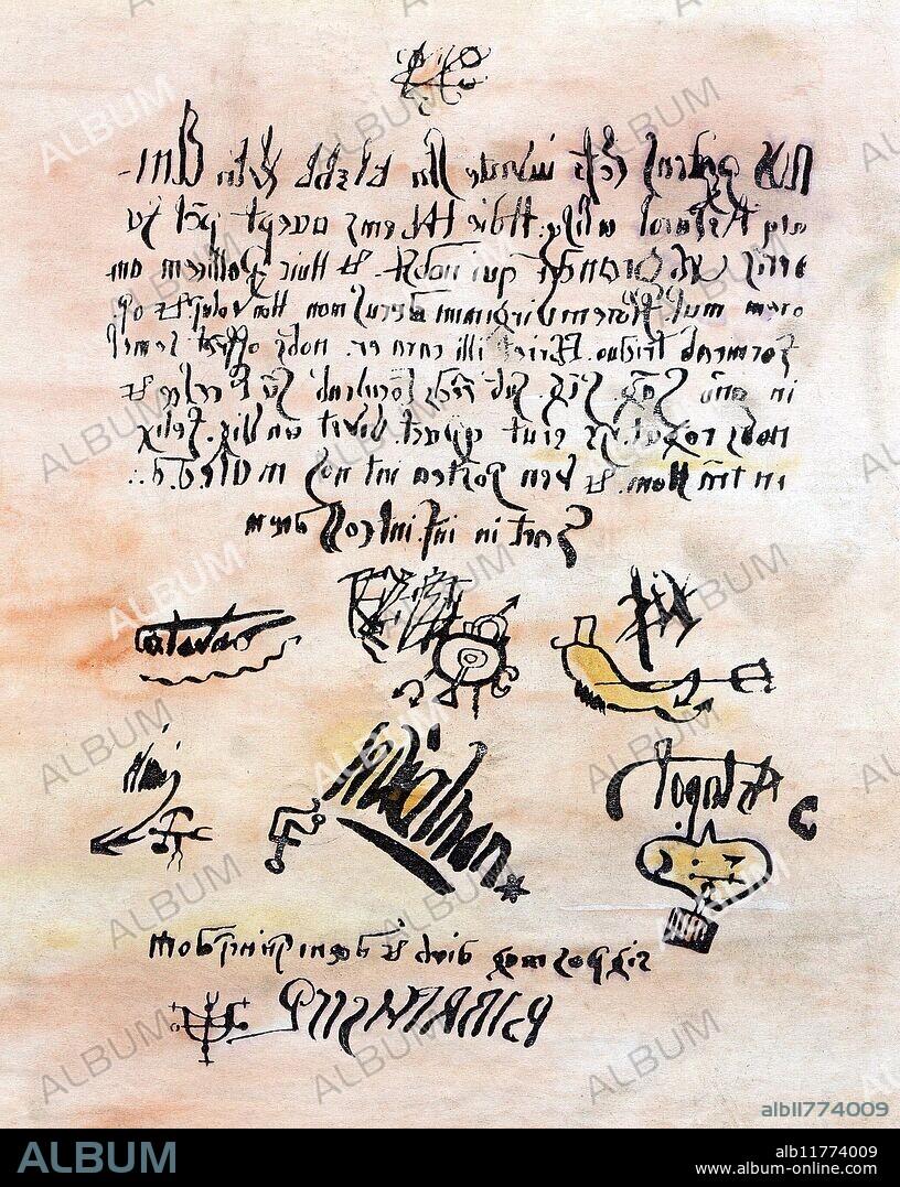 PACT - DEMONS. A pact (certainly fraudulent, and constructed by enemies of the victim) supposedly drawn up by the French priest, Urbain Grandier and seven demons, and used in evidence at his trial at Loudun, in 1634. Written in mirror writing. With the aid of a mirror, it is possible to make out the supposed signatures and (entirely fanciful) sigils of Satanas, Beelzebub, Lucifer [contracted to Lcfr], Elimi, Leviathan and Astaroth. It is subscripted by the alleged amanuensis (scriptor), the demon Baalberith (contracted to Blbrth scrpt), and his sigil. Partly on the evidence of this document, Urbain Grandier was convicted of being a witch, and was burned to death.