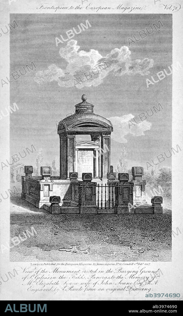 Monument in the churchyard of St Giles in the Fields, Holborn, London, 1817. View of the monument of Mrs Elizabeth Soane.