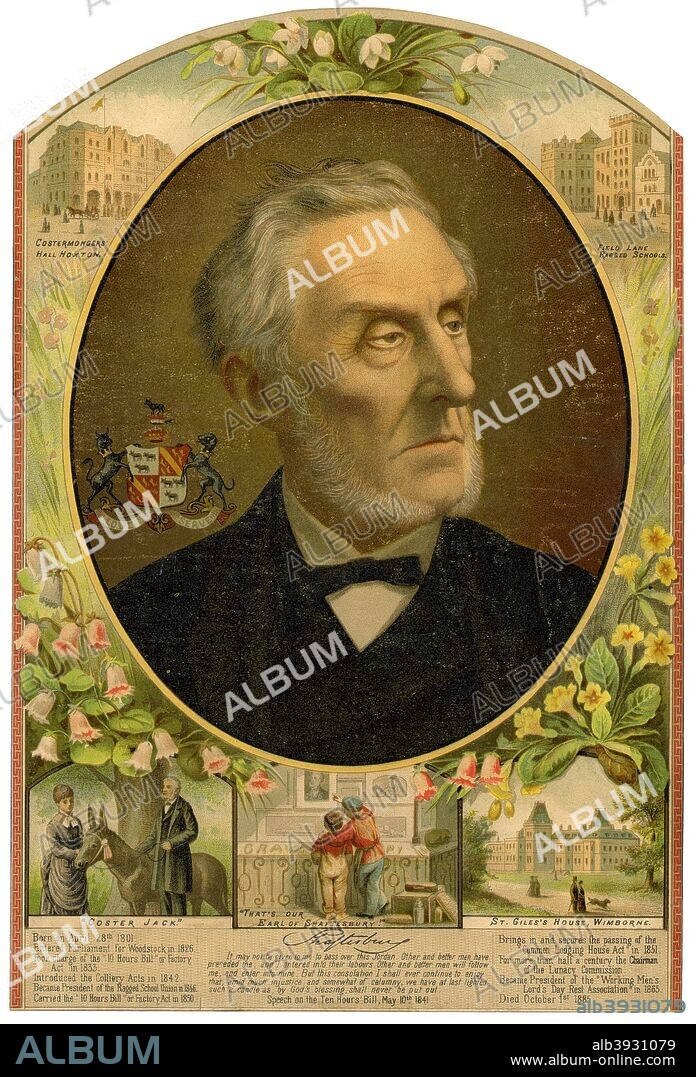 Lord Shaftesbury, British Conservative statesman and philanthropist, late 19th century. Anthony Ashley Cooper, 7th Earl of Shaftesbury (1801-1885) piloted a number of reforming acts through Parliament including the factory acts of 1847, 1850 and 1859 resulting in a 10-hour working day, and the Coal Mines Act of 1842 which outlawed the employment of women and of children under 13 underground.