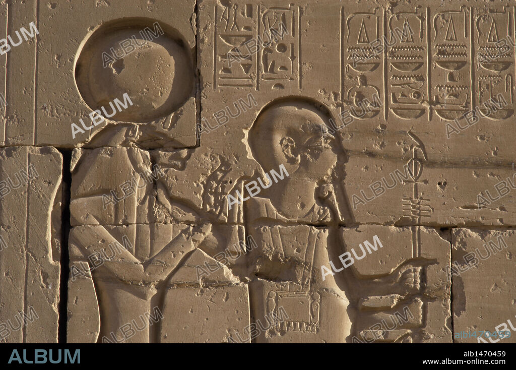 Relief depicting the goddess Tefnut (goddess lioness) and the god Ptah. Detail.  Ramesseum. Nineteen dynasty. New Kingdom. Necropolis of Thebes. Valley of the kings. Egypt.