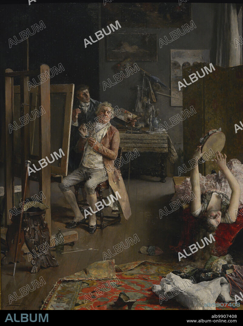 LUIS JIMÉNEZ ARANDA (1845-1928). SPANISH PAINTER.. Luis Jiménez Aranda (1845-1928). Pintor español. En el estudio del pintor, 1882. Oleo sobre tabla (46 x 37 cm). Museo del Prado. Madrid. España.