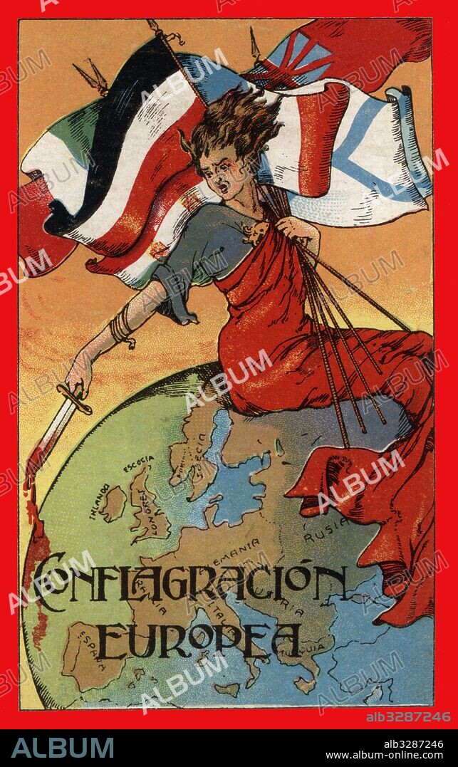 FRANCISCO NAVARRETE SIERRA. Primera guerra mundial (1914-1918). Alegoría del conflicto internacional con las banderas de los países intervinientes.