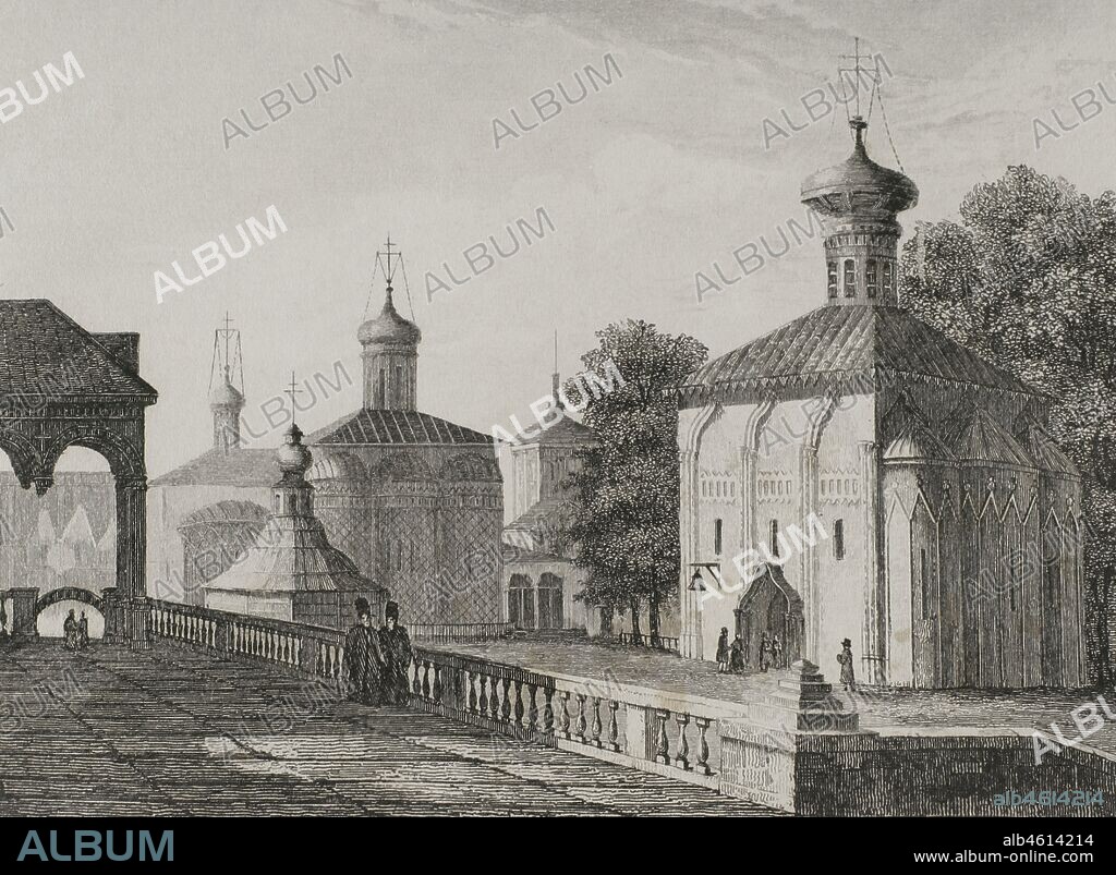 Rusia. Monasterio de la Trinidad y San Sergio (Tróitse-Serghieva Lavra). Alrededores de Moscú. Grabado por Lemaitre, Dadolle y Formstecher. Historia de Rusia por Chopin. Panorama Universal, edición española de 1839.