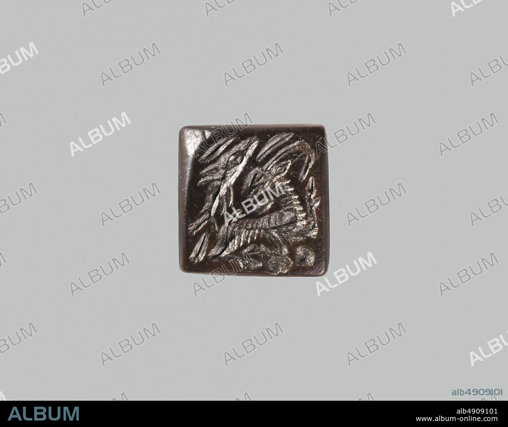Square plaque seal with stalk handle, Old Assyrian Trading Colony, Middle Bronze AgeOld Assyrian Trading Colony, Date early 2nd millennium B.C., Anatolia, probably from Kültepe (Karum Kanesh), Old Assyrian Trading Colony, Hematite, black, Seal Face: 1.17 x 1.17 cm, Height: 1.69 cm, String Hole: 0.3 cm, Stone-Stamp Seals.