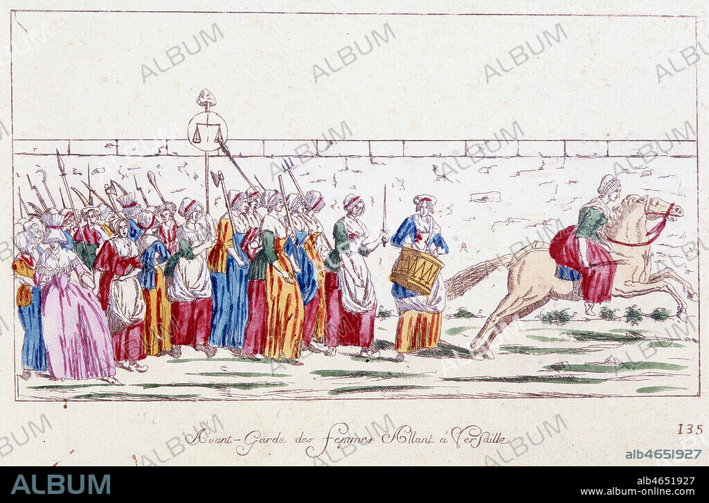 Journees du 5 et 6 octobre 1789 : Avant-garde des femmes allant a Versailles. Revolution francaise, estampe conservee au Musee Lambinet. Photo Bernard DUPONT. Credit B.DUPONT/KHARBINE TAPABOR.