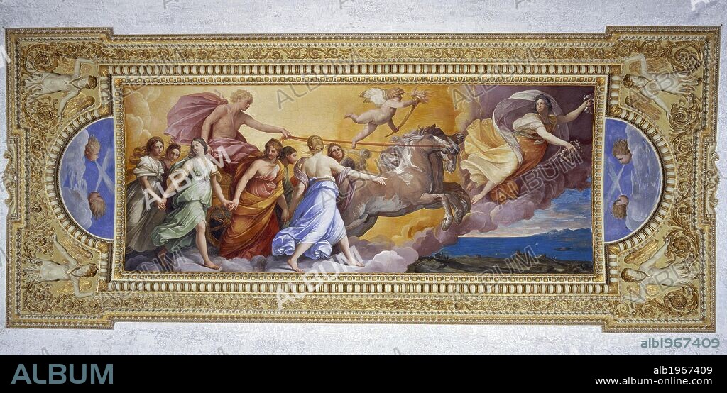 Aurora, 1613-1614, by Guido Reni (1575-1642), fresco. Palazzo Pallavicini Rospigliosi, Aurora Casino, Rome.