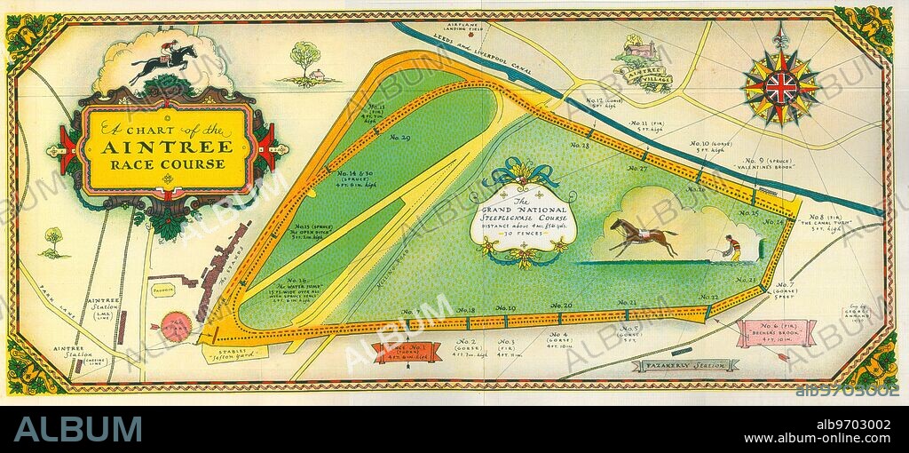 Map of the Aintree Racecourse, Liverpool. Home of the Grand National Steeplechase. 1930. ©Balean / TopFoto.