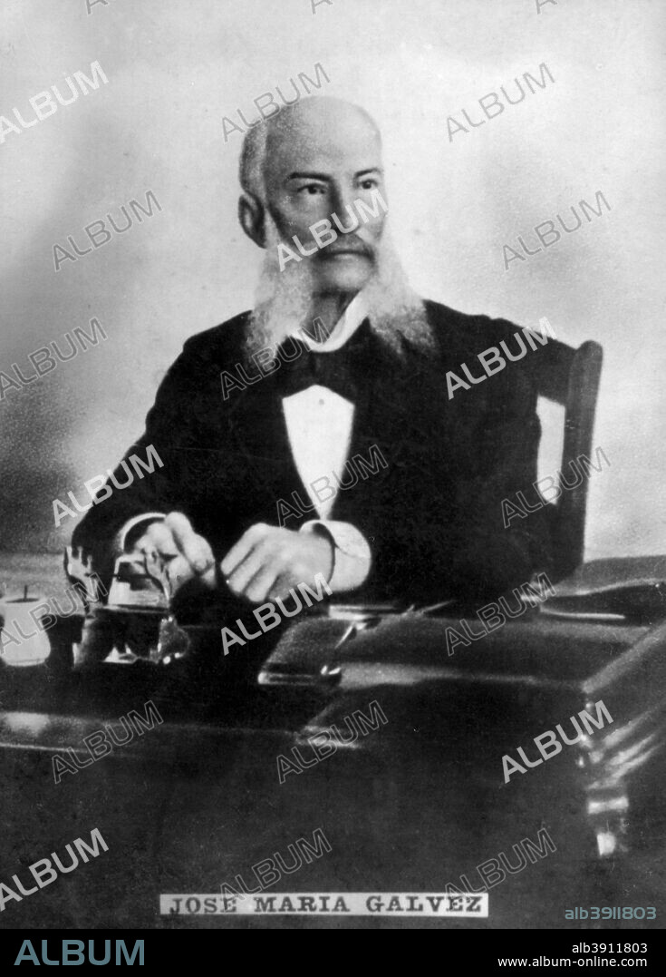 Jose Maria Galvez. Notable speaker and politician born in Matanzas in 1835. He was the author of the booklet 'Independence of Cuba' (1869) 'Parallel ' (1869) in which he defended the independence. He presided over the Autonomist Liberal Party, from 1878 to1898; was chairman of the cabinet in the Autonomist party and died in 1906. Cigar card from the History of Cuba, Geografico Universal, Propaganda de los Cigarros Susini y La Corona, Tabacalera Cubana.