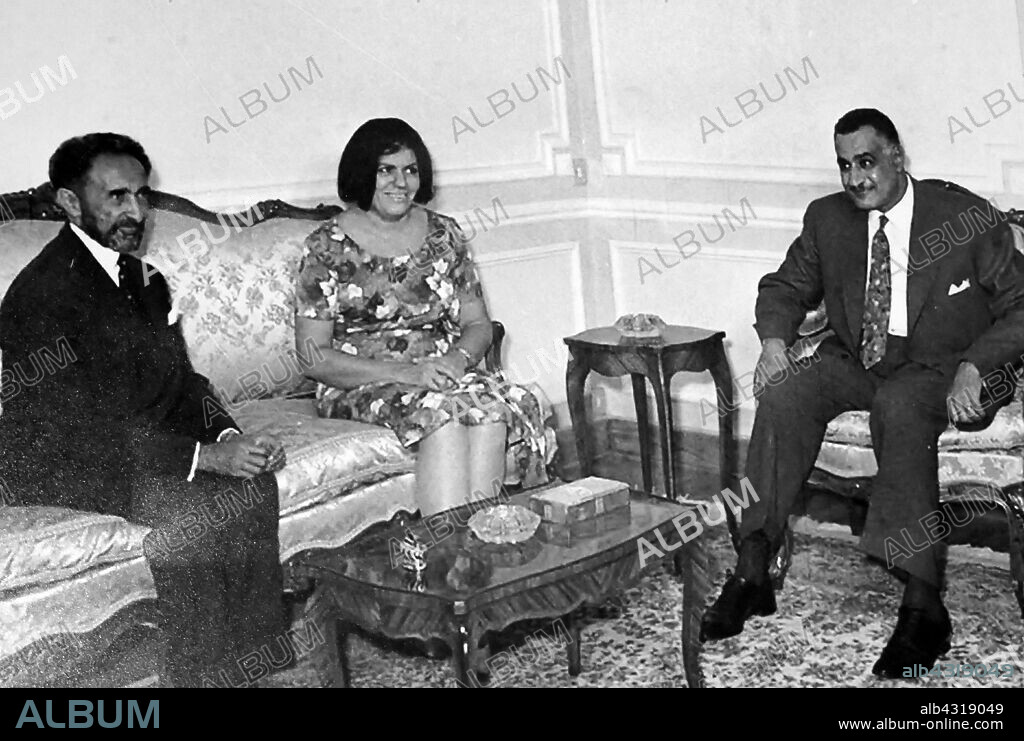 President Gamal Nasser of Egypt with Haile Selassie Emperor of Ethiopia. 1965.