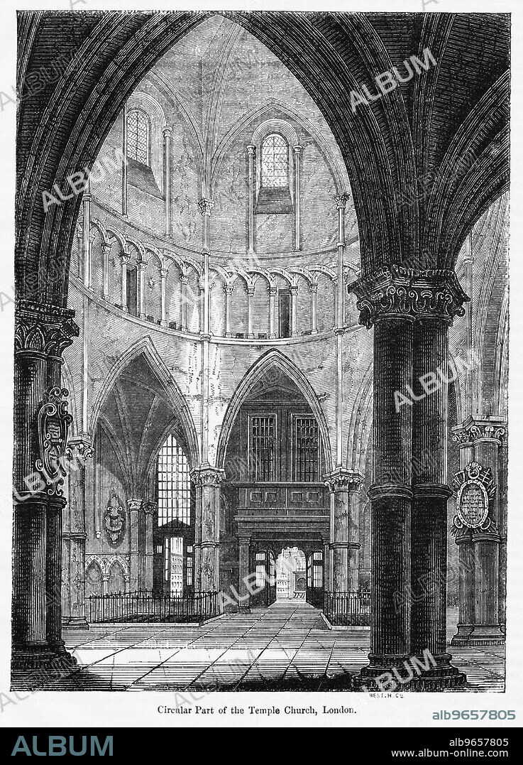 Circular Part of the Temple Church, London, Illustration from John Cassell's Illustrated History of England, Vol. I from the earliest period to the reign of Edward the Fourth, Cassell, Petter and Galpin, 1857.