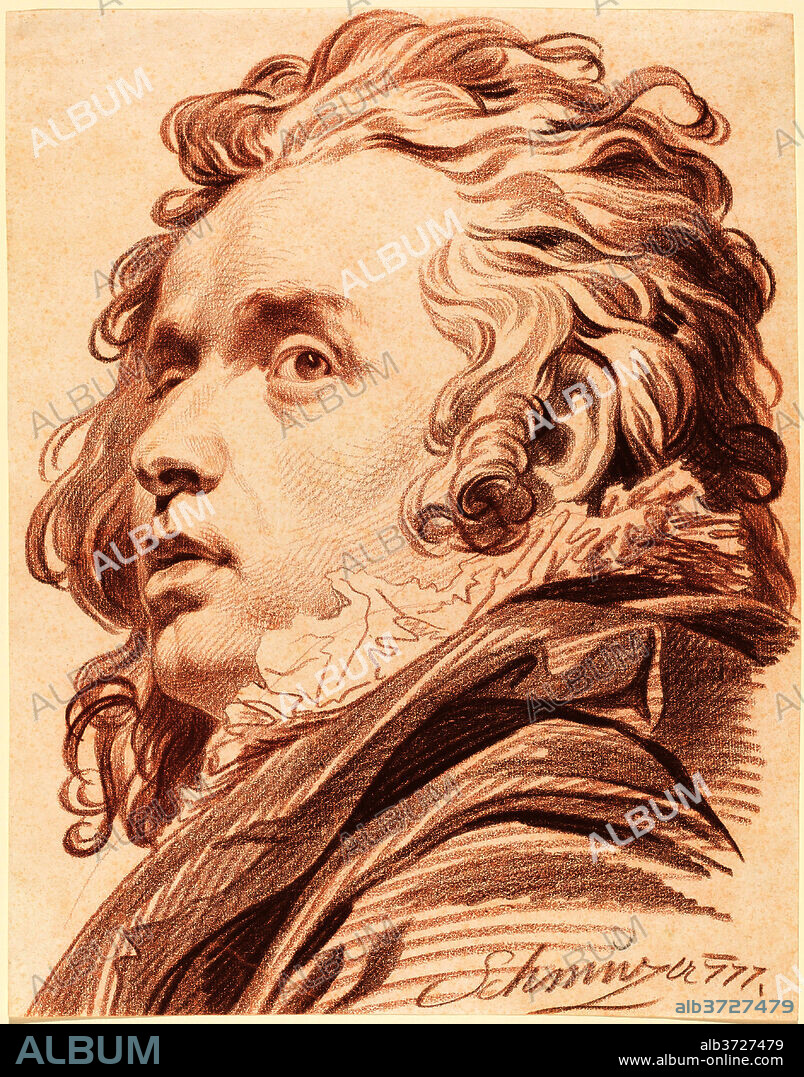 JACOB MATTHIAS SCHMUTZER. A Young Man with Flowing Hair. Dated: 1777. Dimensions: overall: 46.7 x 36.5 cm (18 3/8 x 14 3/8 in.). Medium: red and brown chalk on laid paper.