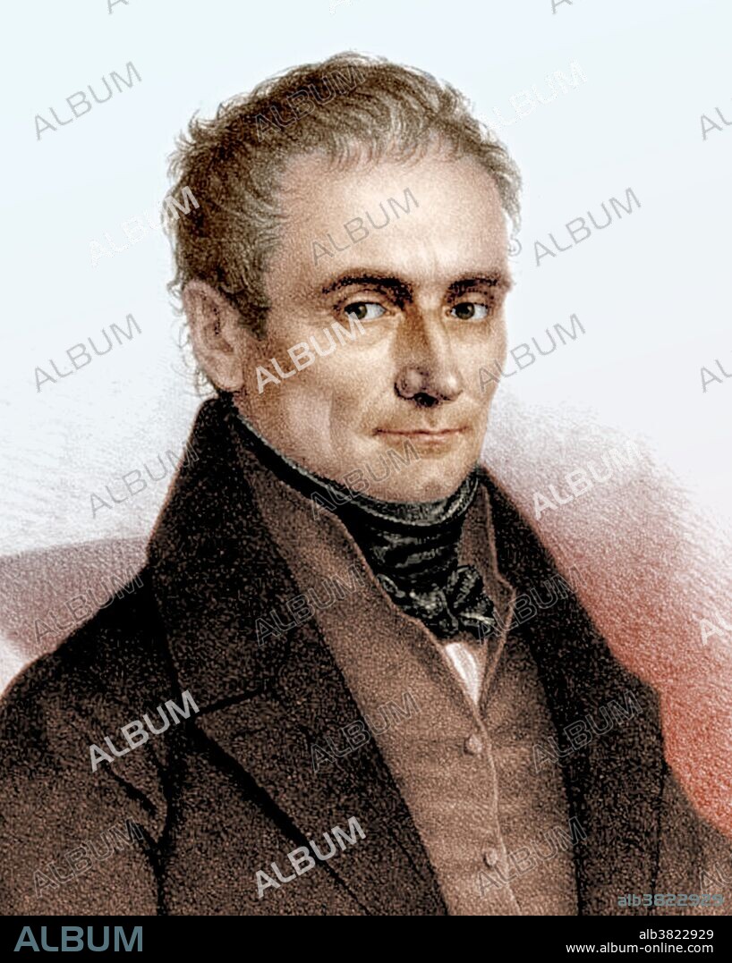 Johannes Evangelist Purkinje (December 17, 1787 - July 28, 1869) was a Czech anatomist and physiologist. He was one of the best known scientists of his time. He discovered the Purkinje effect whereby as light intensity decreases, red objects seems to fade faster than blue objects of the same brightness. He is best known for his 1837 discovery of Purkinje cells, large neurons with many branching dendrites found in the cerebellum. He is also known for his discovery, in 1839 of Purkinje fibers, the fibrous tissue that conducts electrical impulses from the atrioventricular node to all parts of the ventricles of the heart. Other discoveries include Purkinje images, reflections of objects from structures of the eye, and the Purkinje shift, the change in the brightness of red and blue colors as light intensity decreases gradually at dusk. He also introduced the scientific terms plasma (for the component of blood left when the suspended cells have been removed) and protoplasm (the substance found inside cells). He was the first to use a microtome to make wafer thin slices of tissue for microscopic examination and was among the first to use an improved version of the compound microscope. He described the effects of camphor, opium, belladonna and turpentine on humans in 1829. He discovered sweat glands in 1833 and published a thesis that recognized 9 principal configuration groups of fingerprints in 1823. He died in 1869 at the age of 81. This image has been color-enhanced.