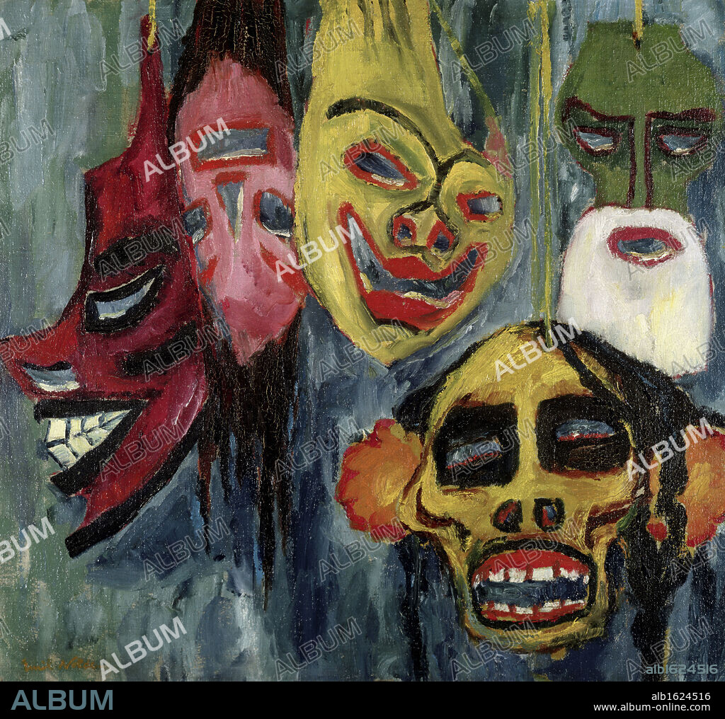 Masks by Emil Nolde, 1867-1956, USA, Illinois, Chicago, Chicago Museum of Contemporary Art.
