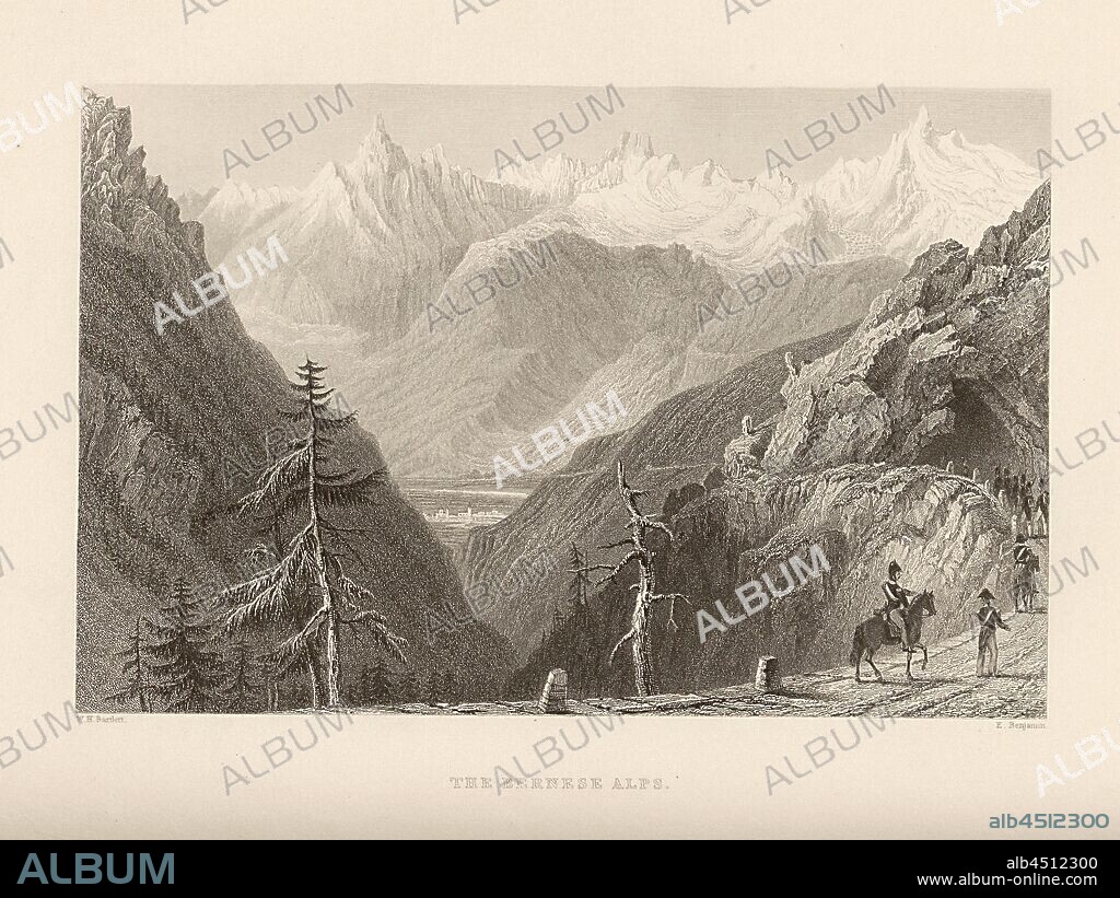 The Bernese Alps, The Bernese Alps, Signed: W.H. Bartlett, E. Benjamin, Plate 27, to p. 56 (vol. 1), Bartlett, William Henry, Benjamin, E., 1834, William Beattie, Switzerland. London: Virtue, 1836.