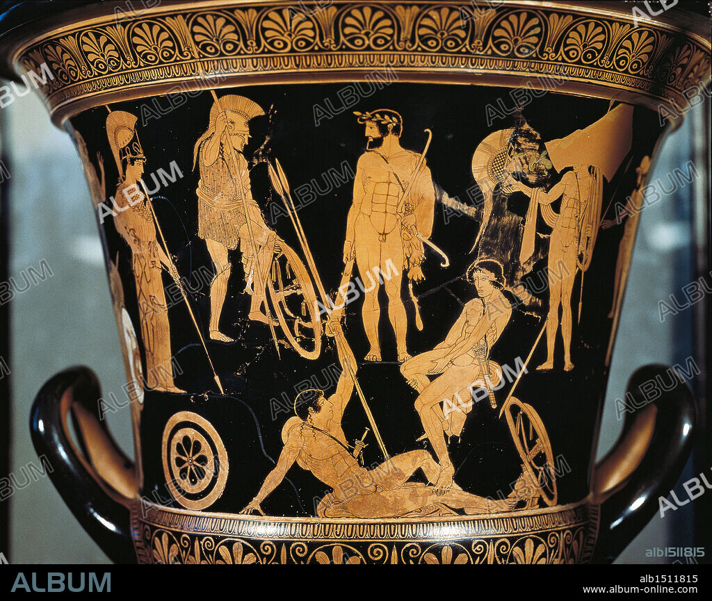 Greek civilization, 5th century b.C. Red-figure pottery. Attic krater depicting Heracles and Argonauts, 475-450 b.C. From Orvieto, Umbria region, Italy.
