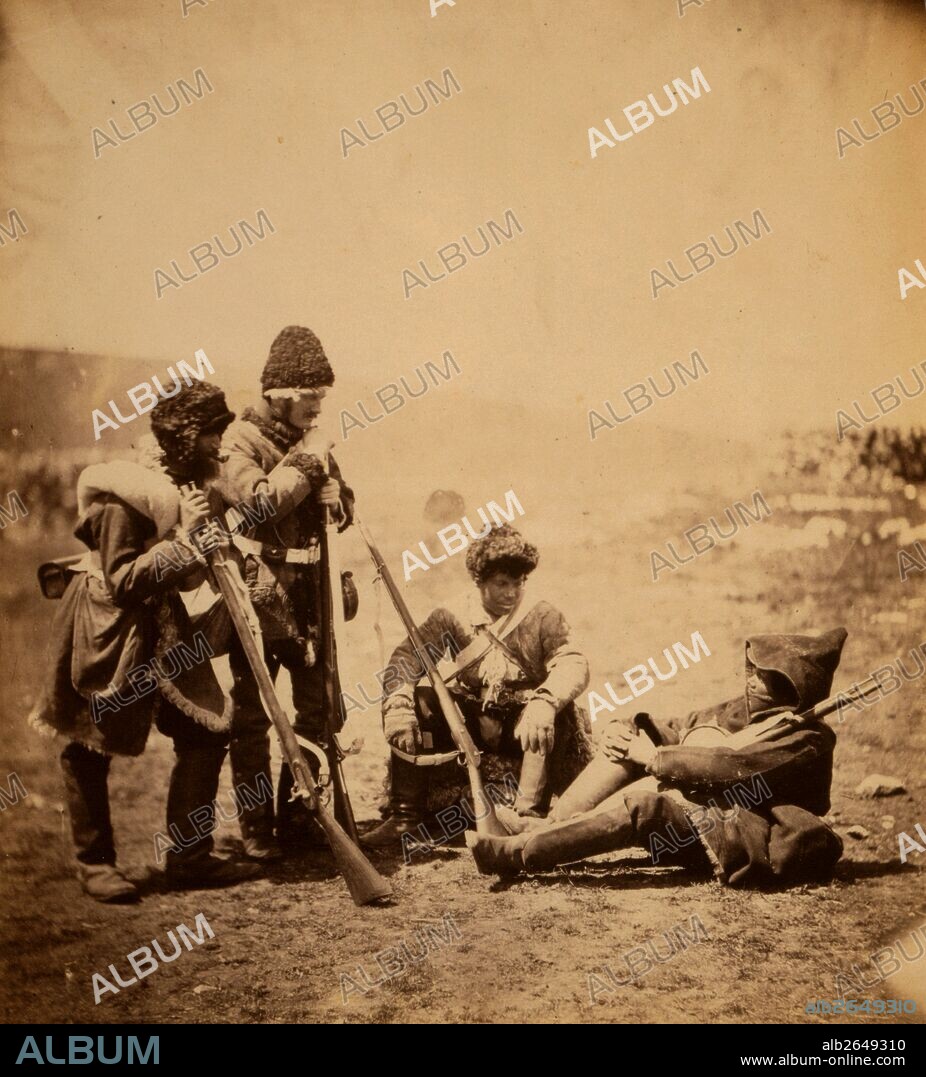 Men of the 77th Regiment in winter costume, Crimean War, 1853-1856, Roger Fenton historic war campaign photo.