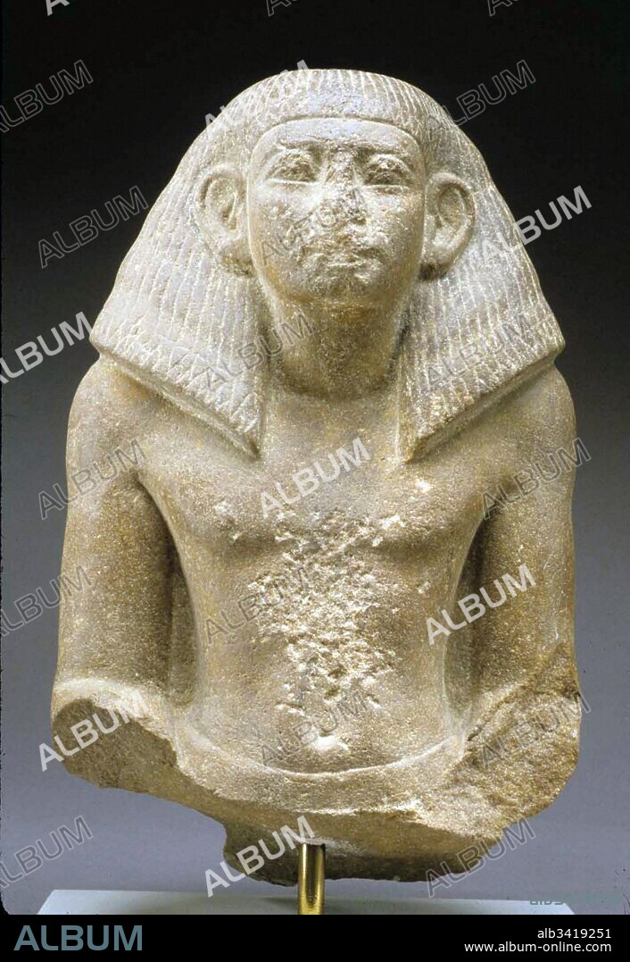 Statuette of a man, Middle Kingdom, Dynasty 12, late, ca. 1850–1800 B.C., From Egypt, Memphite Region, Lisht North, cemetery south of pyramid south of House A1:4, Pit 898, 1920–21, Quartzite, painted (flesh), painted black wig, H. 23.5 cm (9 1/4 in).