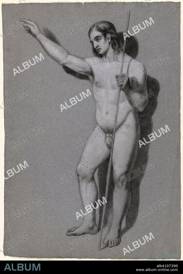 Standing male nude with staff and raised right arm. Draughtsman: anonymous. Dating: 1700 - 1800. Measurements: h 545 mm × w 375 mm.