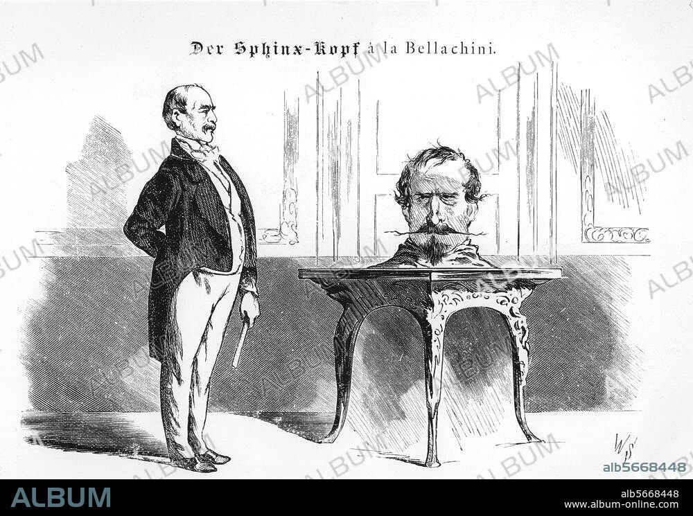 Bismarck, Otto von; Staatsmann; 1815-98. - "Der Sphinx-Kopf (...) ".- (Karikatur Bismarcks und Napoleon III., zum Konflikt zwischen Preußen und Frankreich um die Neutralisierung des Großherzogtums Luxemburg. Ein Konflikt, der fast zum Anlaß eines deutsch-frz. Krieges wurde.). Holzstich, nach Zeichnung, 1867, von Wilhelm Scholz.