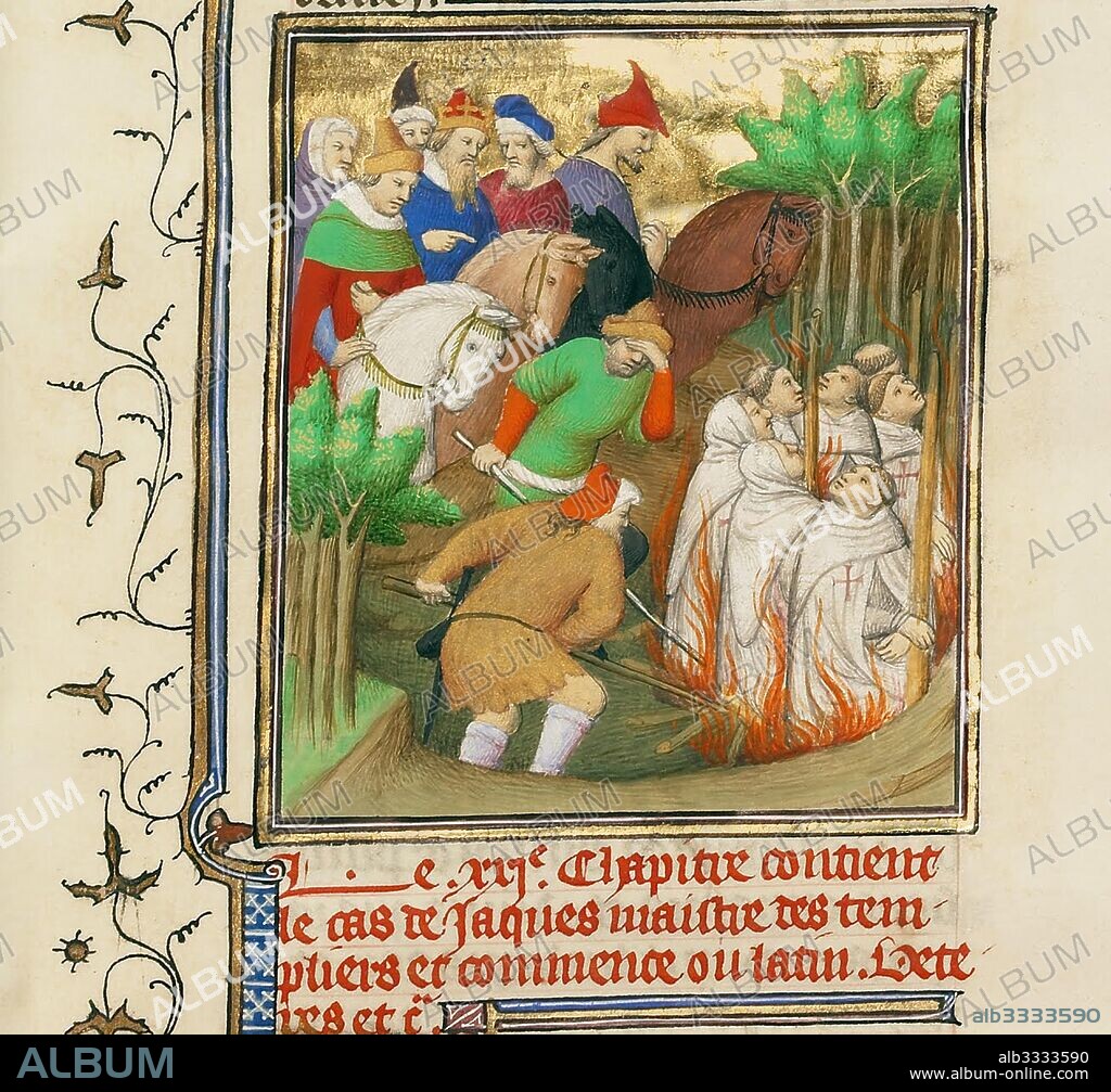 BOUCICAUT MASTER (MASTER OF THE HOURS FOR MARSHAL BOUCICAUT). The Knights Templar Burned in the Presence of Philip the Fair and His Courtiers.