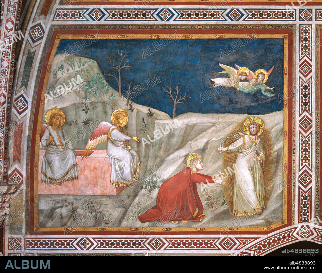 Assisi, the Lower Basilica of St. Francis, Chapel of the Magadalene, the eastern wall: Scenes from the life of the Magdalene, "Noli me tangere". The Chapel, dedicated to the Magadalene, was frescoed by Giotto and his workshop in 1307 - 08.