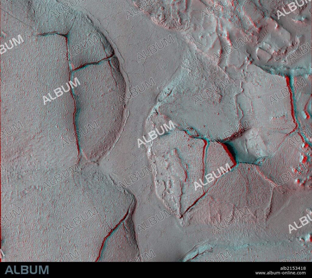 This stereo view shows fractured mounds on the southern edge of Elysium Planitia on Mars. Mars Reconnaissance Orbiter. (Photo by: Universal History Archive/UIG via Getty Images).